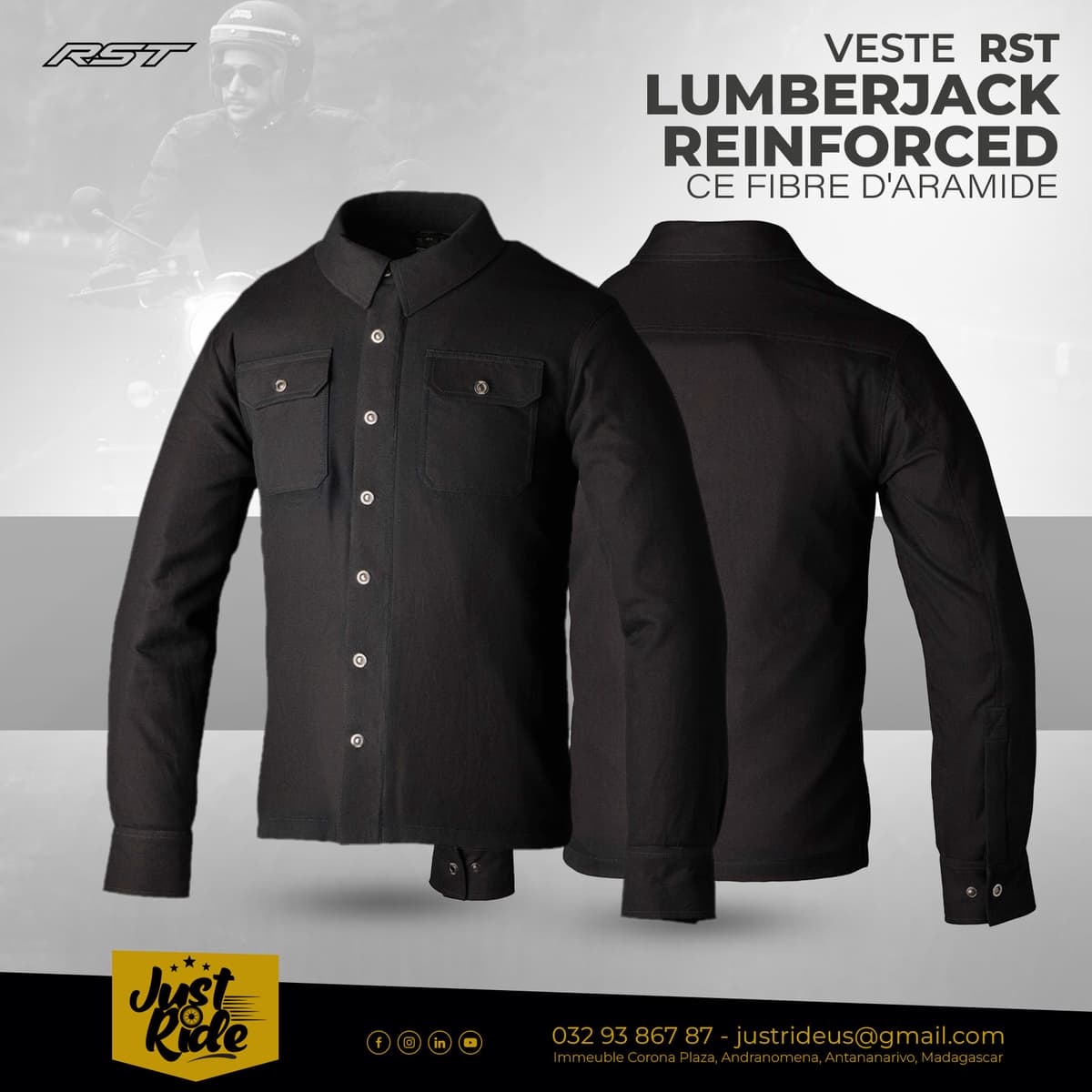 Arrivage FOCUS : Chemise RST Lumberjack Reinforced CE fibre d'aramide - noir