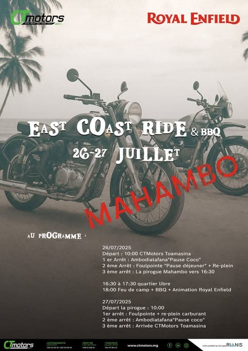 Just Ride Road Trip / East Coast Ride & BBQ – COMPLET ! CT Motors met le cap sur Mahambo les 26 et 27 juillet